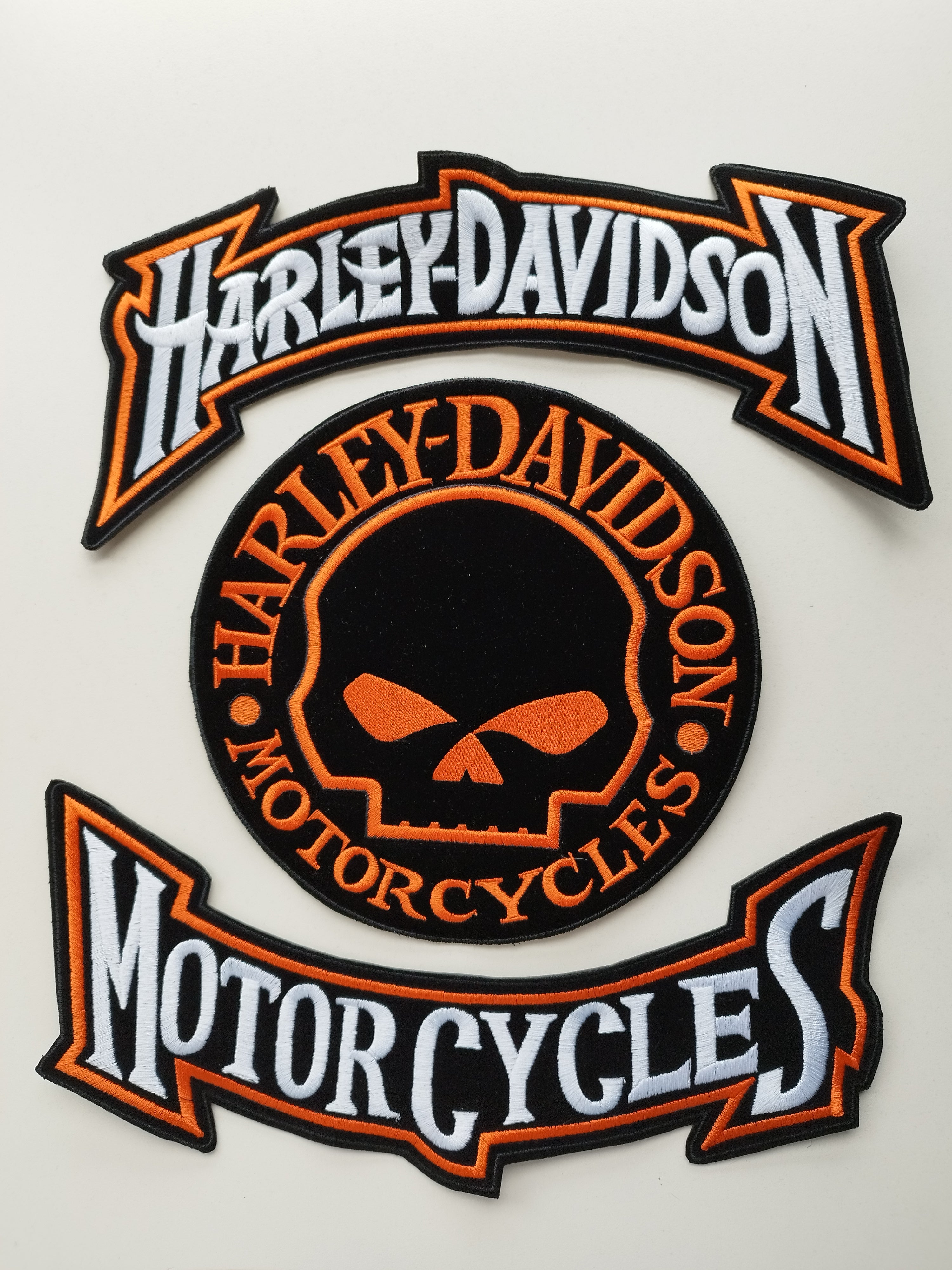 3 ecussons patch grand HARLEY DAVIDSON – MOTORCYCLES STYLISE' + SKULL –  Sognoamericano