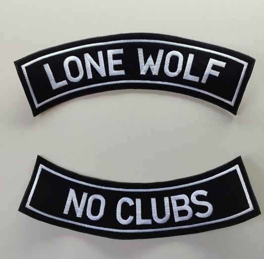 Set 2 Parche Patches arco – LONE WOLF – NO CLUBS – color blanco