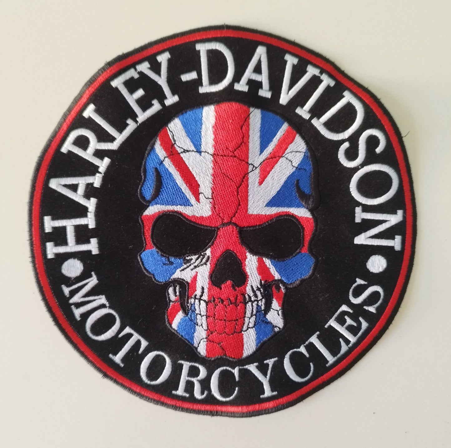 Grande patch ecusson Skull Harley Davidson rond ecriture orange avec skull drapeau American, USA