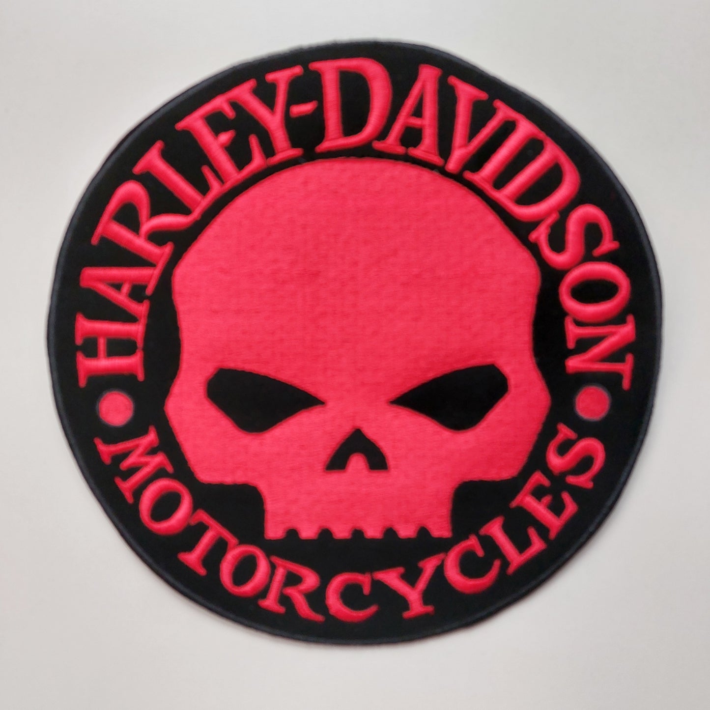 Large SKULL HARLEY DAVIDSON patch, orange letters, white edge