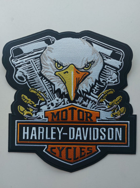 Grand ecusson patch SKULL HD écriture orange bordes blanche