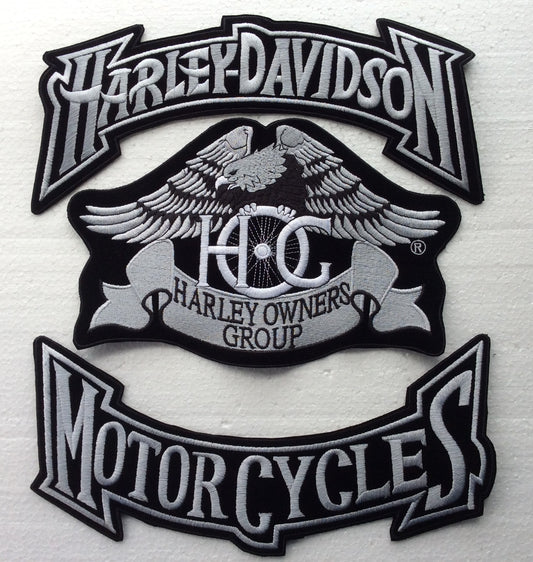 3 HARLEY DAVIDSON large bow patches - HARLEY DAVIDSON - MOTORCYCLES + CLASSIC HOG EAGLE grey color