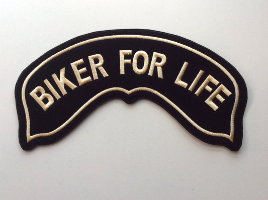 Grand roker ecusson, patch BIKER FOR LIFE, lettres classique, couleur or