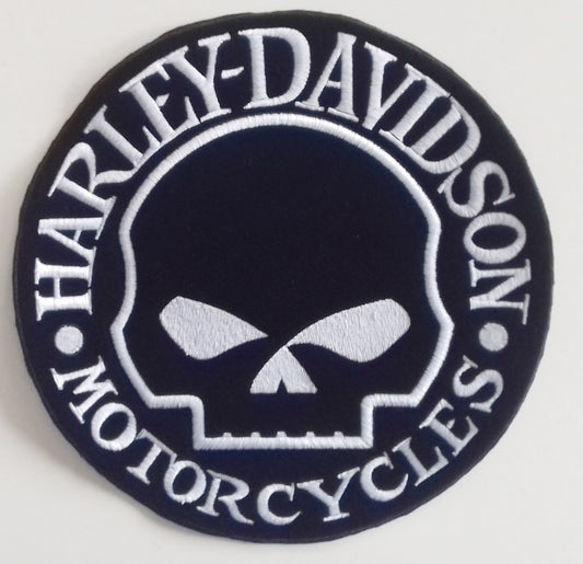 Grand Ecusson patch SKULL HD BLANCHE rond, écrite blanche