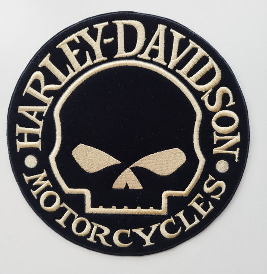 Pequeno parche patch SKULL HARLEY DAVIDSON letras y skull color oro