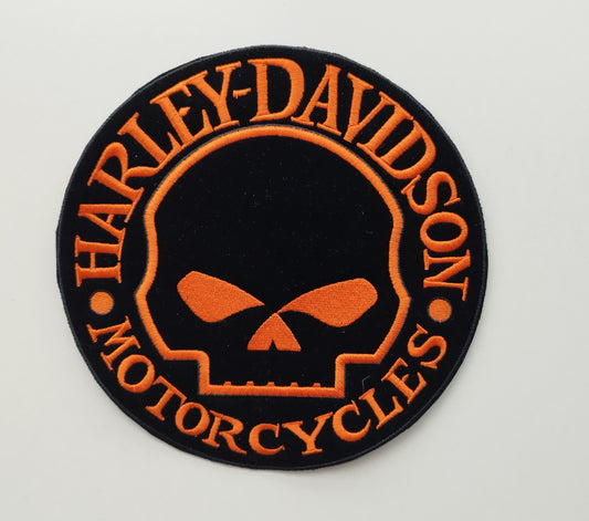 Grand Ecusson patch SKULL HD Orange rond, écrite orange