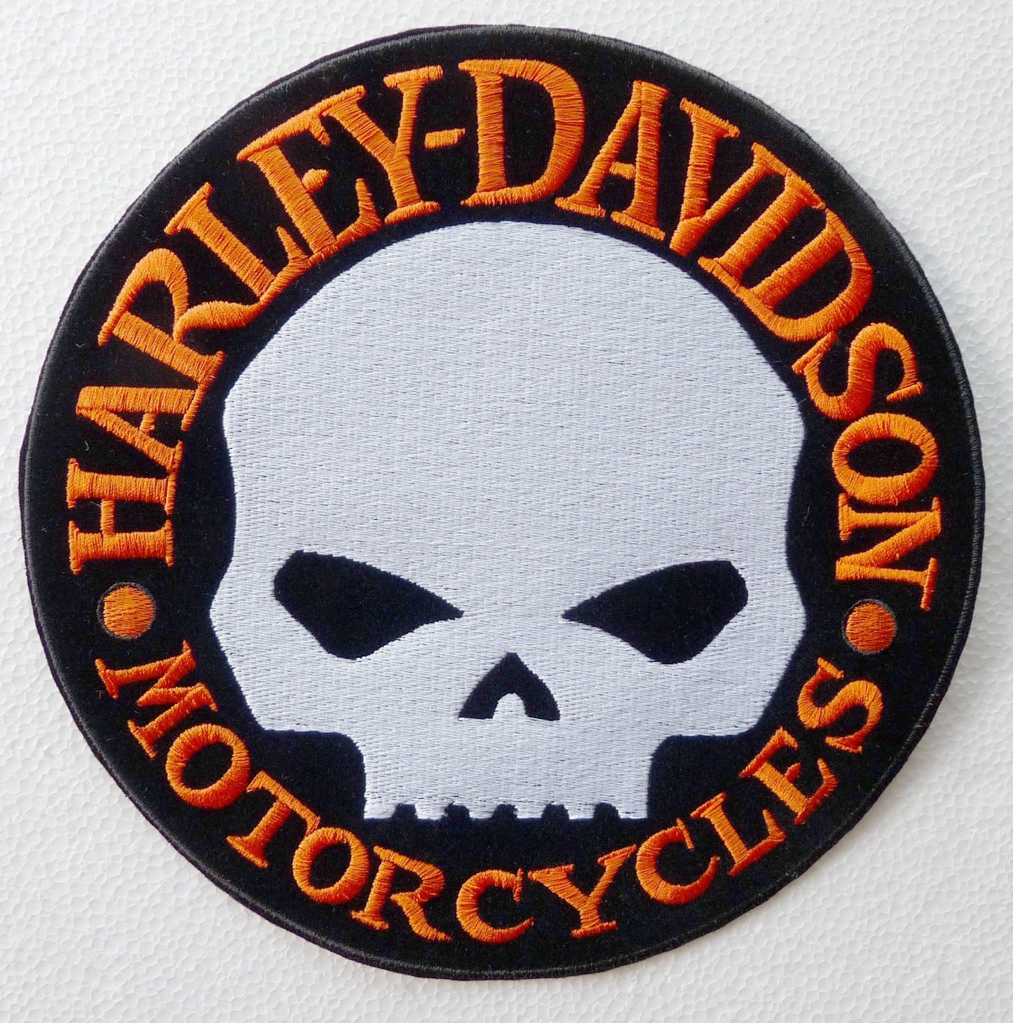 Small patch SKULL HARLEY DAVIDSON orange letters and white skull 